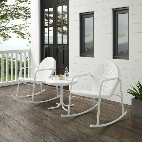 Claustro Outdoor Rocking Chair Set, White Gloss - Side Table & 2 Rocking Chairs - 3 Piece CL3587477
